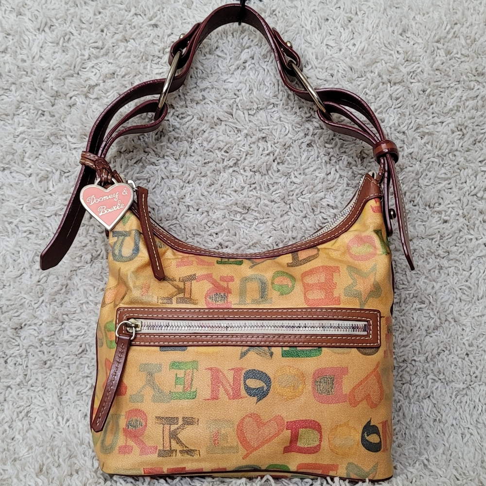 Dooney & Burke Yellow Signature Graffiti Scribble Bucket Handbag.